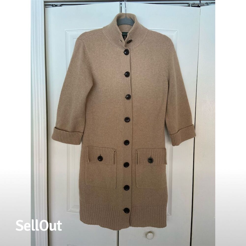 Lauren Ralph Lauren Women's Beige Long Cardigan Sweater Size M